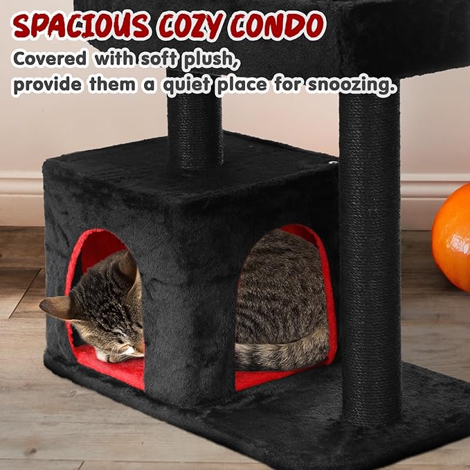 47.2" Heavy Duty Gothic Cat Tree Large Cat Tower Cat Tree for Indoor Cats Spacious Cat Condo Coffin for Large Cats Scratching Posts Hanging Ball Pet Activities Platform Cat Furniture