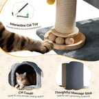 【SteadyCore】 PetDance All-in-1 Cat Tree Tower with Heavy Duty Board, Solid-Wood,Small Cat Tower with Multiple Fun:Interactive Track Ball Toy & Self-Grooming Brush for Indoor Cats,Light Gray