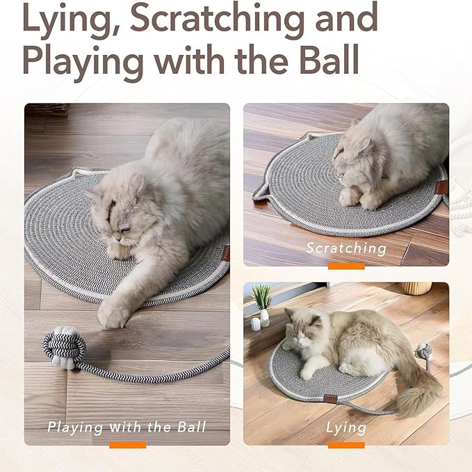 Celery Pets, Dual Scratching Pad for Cats, Celery Pets Cat Scratcher Mat, Natural Cotton Rope Cat Scratching Mat, Scratching Pads for Indoor Cats (White,17in)