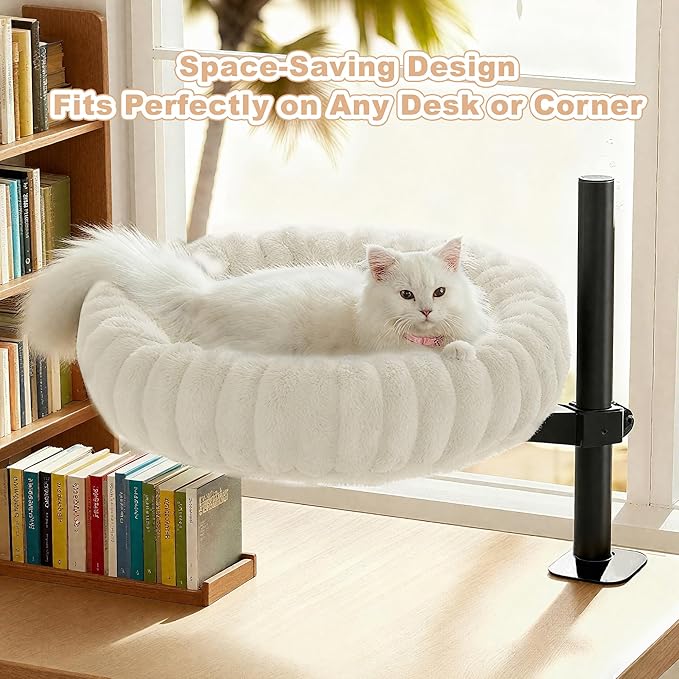 Dogpals 360° Rotating Cat Bed for Desk, Height Adjustable Cat Perch with Semi-Enclosed Design & Removable Cushion, No-Drill Clamp fits up to 1.18" Desk, Supports 9lbs for Office, Gaming Table
