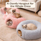 Meowfia Indoor Cat Tunnel with Donut Bed - Large Flexible Play Space for Multiple Pets - Circle or Snake Shape, Cozy Lounge (Grey)