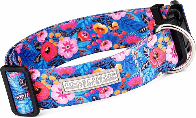 Lucky Love Dog Wide Dog Collar - Adjustable, Durable, Soft Webbing, & Comfortable 1.5 inch Wide Collar for Dogs Male and Female with Strong Buckle - Zuzu, Large