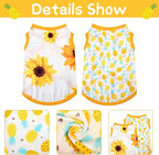Frienda 4 Pieces Dog Clothes Set Include 2 Pcs Cute Pet Dress Lovely Dog Dress and 2 Pcs Breathable Pet T Shirt Puppy Clothes(Pineapple, Sunflower,X-Large)