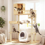 Corner Cat Tree for Automatic Litter Box, 61'' Tall Wood Cat Tower for Self Cleaning Litter Box, Cats Tree for Indoor Cats Large Adult, 6-Level Solid Wood Cat Furnitue w/12Pcs Scratching Post