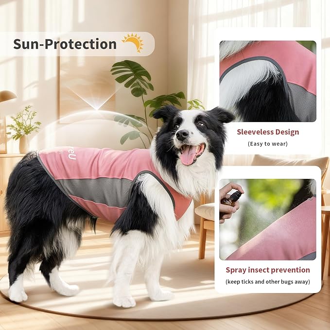 Dog Shirt, Cooling Vest Lightweight Breathable, Dog T-Shirts All-Season Sun Protection Quick Dry Soft Stretchy Reflective Tank Top - Small Medium Large Dogs (Brier Rose+Lilac Ether, Small)