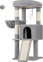 Globlazer 45" Cat Tree for 2-3 Medium Cats, Multi-Level Cat Tower with Scratching Board for Kittens and Senior Cats, Condo & Hammock Space Saving Cat Tower, F45, Light Gray