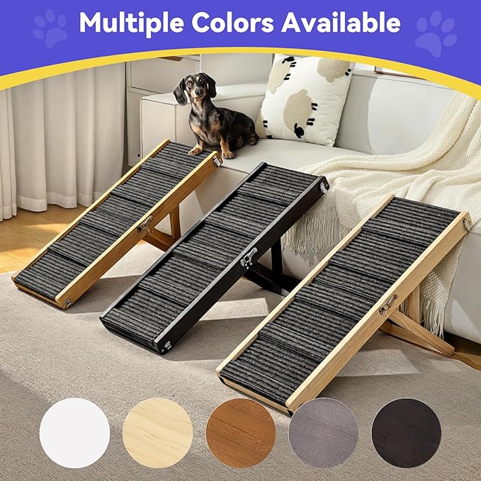 2026 Upgraded Dog Ramp for Couch, Foldable Small Dog Ramp for Sofa, 4 Adjustable Height from 13'' to 21", Portable Stable Pet Step with Non-Slip Pad, Pet Ramps Use for Couch Stairs, Walnut