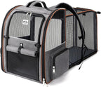 Lekebobor Cat Carrier Backpack, Expandable Pet Carrier with Sun Shade & Full Front Opening, Breathable Mesh Backpack for Small Dogs & Medium Cats Up to 18 Lbs, Foldable for Hiking, Camping (Grey)