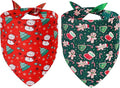 Christmas Dog Bandanas Large 2PCS, 4 Pattern Holiday Plaid Scarf for Boy and Girl, Triangle Reversible Bibs Breed for Puppy Pets