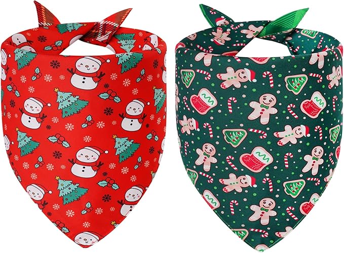 Christmas Dog Bandanas XLarge 2PCS, 4 Pattern Holiday Plaid Scarf for Boy and Girl, Triangle Reversible Bibs Breed for Puppy Pets