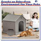 Bifanuo Dog House Outdoor Indoor, Plastic Small Dog House-Weatherproof Design with Air Vents & Elevated Floor for Small to Medium Dogs, Easy Clean and Assemble (Grey)