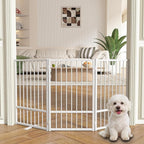 Full Metal Freestanding Dog Gate with Door, 32''Height Foldable Pet Dog Fence for Indoor & Outdoor, 3 Panels Extra Wide Free Standing TallDog Gates for Doorways,House,Stairs,Porch,Deck,Yard