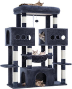 Hey-brother Cat Tree Tower, Large Sisal Scratching Posts with Big Platform, 3 Spacious Condos, Plush Hammock, Toy, 57.5 Inches Multi-Level Furniture for Indoor Adults Maine Coon, Smoky Gray MPJ083G