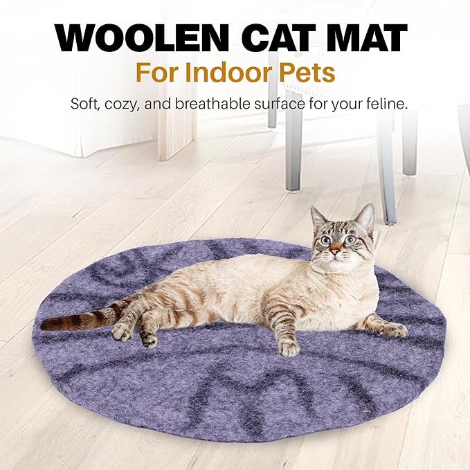 Cat Bed Mat Natural Merino Wool Cozy Large Carpet Pad for Pet Cats Kitty Small Dog House Warm Organic Sheep Wool Scratch Floor Mats Rug Bedding (Gray Tiger, X-Large)