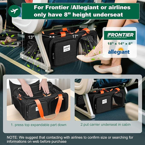 17x13x8 Frontier Allegiant Breeze Airlines Approved top Expandable pet Carrier for Extra-Small Dog/Small cat,Weight up to 5 lbs,Length Shorter Than 16''