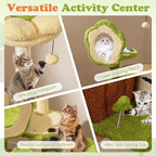 Tangkula Cute Cat Tree Green Forest, 40 Inch Multi-Level Aesthetic Cat Tower with Sisal Scratching Posts, Trunk Condo, Flower Perch, Plush Napping Bed, Pompom, Spring Toy, Platforms for Indoor Cats
