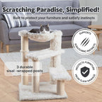Trixie Baza Scratching Post – Cat Tower with Jute Posts, Hammock & Step Platforms – Indoor Cat Furniture for Scratching & Climbing – Cream, 19.7" x 19.7" x 27.6"