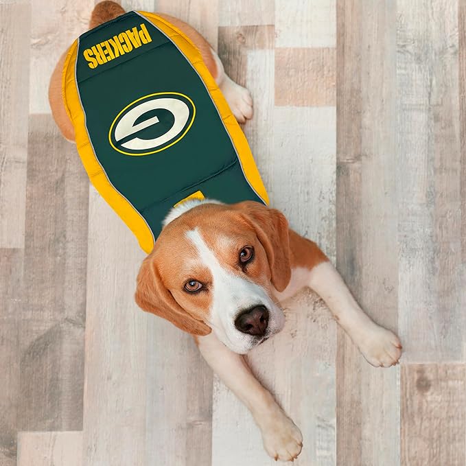 NFL Green Bay Packers Puffer Vest for Dogs & Cats, Size Large. Warm, Cozy, and Waterproof Dog Coat, for Small and Large Dogs/Cats. Best NFL Licensed PET Warming Sports Jacket