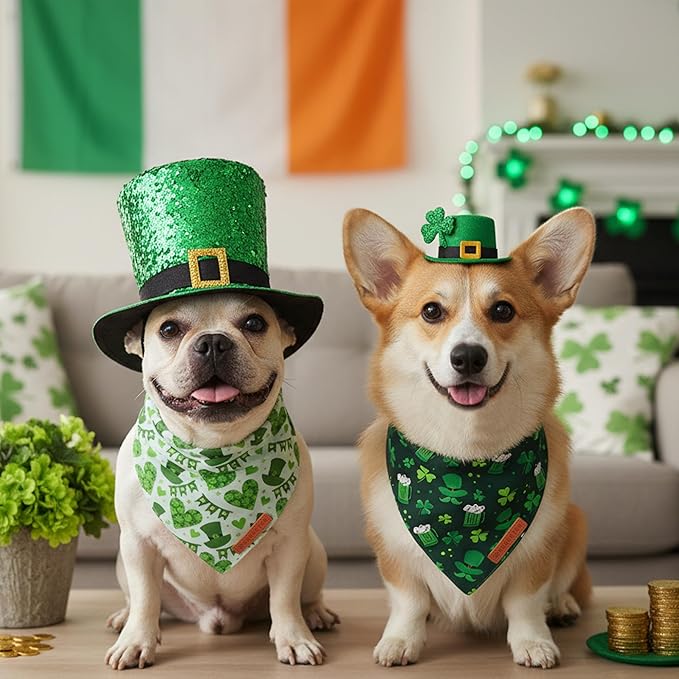 ADOGGYGO St Patricks Day Dog Bandana, Green Shamrock Pet Scarf, Premium Fabric, St Patrick Bandanas for Small Dogs (Small)