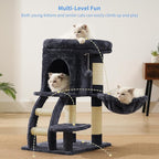 Heybly Cat Tree Tower, Cat condo for Indoor Kittens, Cat House with Wide Plush Top Perch, Ladder, Basket, Sisal-Covered Scratching Posts, Cozy Activity Center for pet, Smoky Gray HCT009SG