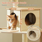 Wooden Cat Tree, 56.3-Inch Modern Cat Tower for Indoor Cats Large Adult, Multi-Level Cat Condo with Large Hammock, Scratching Posts, Washable Removable Cushion & Non-Slip Jump Platforms, Beige