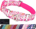 Pink Floral Martingale Collar for Dogs - Reflective Nylon with Quick Release Buckle & Padded Comfort - No Slip Choke Heavy Duty Collar for Training, Walking & Nighttime Use S