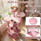 Tangkula Pink Cat Tree Tower, 52 Inch Multi-Level Cat Tower with Sisal Scratching Posts, Cushioned Top Perch, Large Dual Condos & Ladder, 2 Hanging Balls, Jumping Platforms for Indoor Cats (Pink)