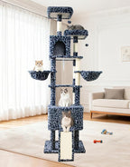 82" Tall Cat Tree,Giant Cat Tree for Indoor Cats Large Adult, Heavy Duty Cat Tree Tower, Extra Large Cat Trees with Scratching Posts, Cat Condos, Hammock,Top Perch,Ramp (Blue Grey)