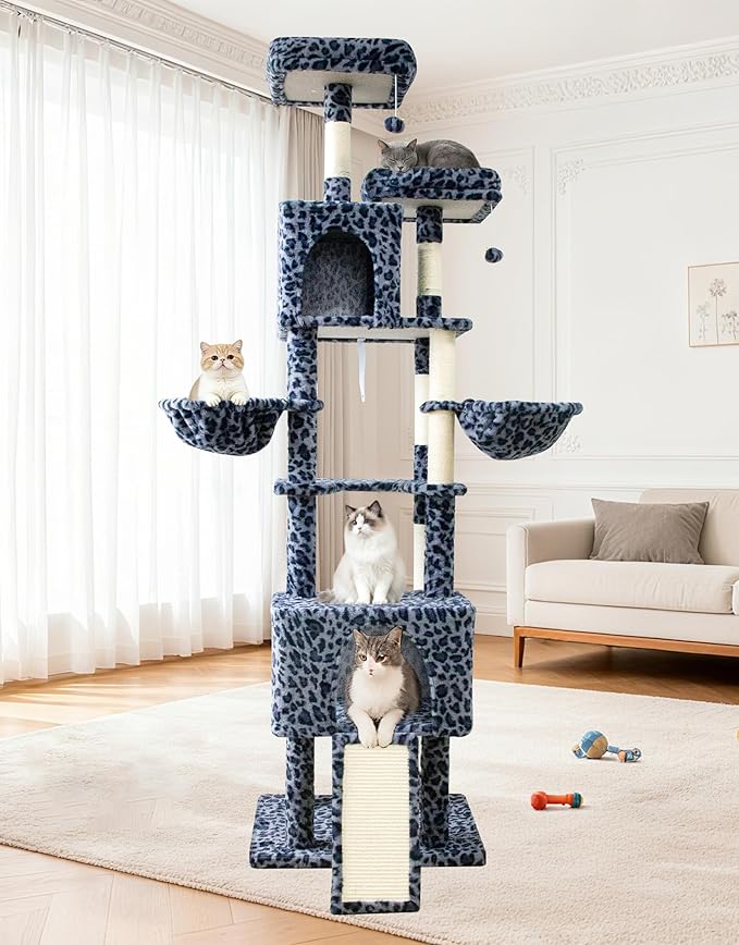 82" Tall Cat Tree,Giant Cat Tree for Indoor Cats Large Adult, Heavy Duty Cat Tree Tower, Extra Large Cat Trees with Scratching Posts, Cat Condos, Hammock,Top Perch,Ramp (Blue Grey)