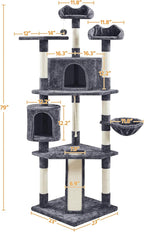 Topeakmart Cat Tree Large Cat Tower 79inch for Indoor Cats Multi-Level Cat Tree with Scratching Posts & Basket & Scratching Posts as Activity Center, Play House,Dark Gray