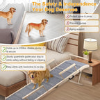 Dog Ramp for Bed, Couch & Car – Adjustable Foldable Pet Ramp, 64.17" Long, 17.72" Wide, Non-Slip Surface with Safety Rails, 8 Heights 20.08"-28.35", Supports 220 lbs, Solid Wood (Gray, 17.72)