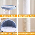Modern Cat Tree Tower for Large Cat with Scratching Post for Indoor, 46 inch Multi-Level Cat Tower with Handwoven Beds, Cat Cave, Dangling Balls