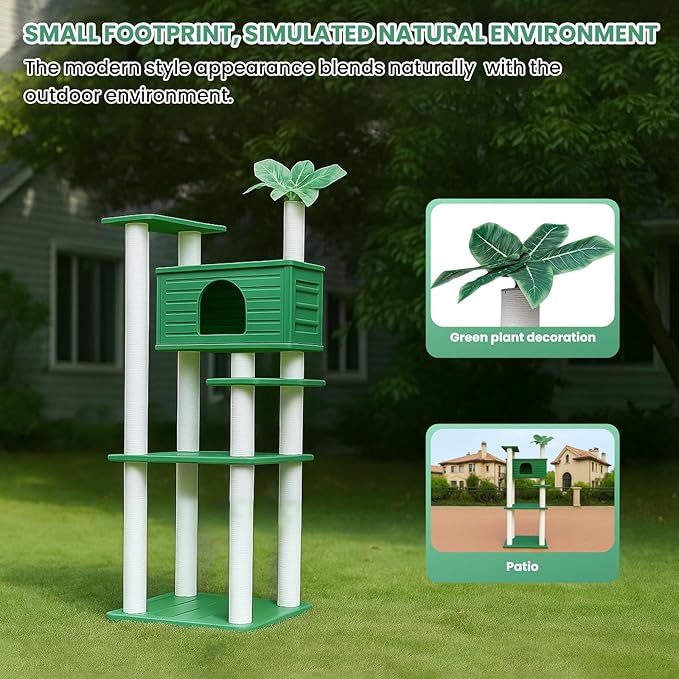 66 Inches Tall Outdoor Weatherproof Cat Tree Tower, Multi-Level, Large Cat Condo with PVC Board and Cat Scratching Posts, for Outside and Indoor