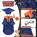5 Pcs Dog Graduation Costume Set Include 2026 Pet Graduation Gown with Stole Puppy Grad Cap Lensless Glasses DIY Letter Stickers for Dogs Cats Holiday Costume Accessory(Blue Orange,M)