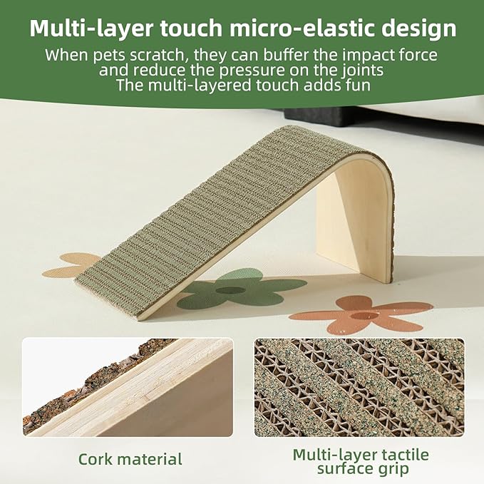 THAKWEN Natural Cork L-Shaped Cat Scratcher, Eco-Friendly Corrugated Paper Wear-Resistant Cat Scratching Pad, Wall/Sofa-Mounted Cat Claw Grinding Toy for Small Apartments, Pet Supplies (Mint Green)
