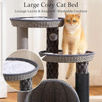 Wood Modern Cat Tree for Large Cat, 46" Tall Cat Tower with Scratching Posts, Cat Condo, Aesthetic Multi-Level Cat Climbing Tree with Hand-Woven Bed for Adult Indoor Cats-Grey