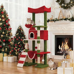 63" Large Christmas Cat Tree Tower Indoor: Tall Modern Cute Heavy Duty Cat Condo House with Scratching Post & Hammock for Maine Coon