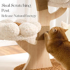 797Audio Flower Cat Tree, 37" Wood Branch Cat Tower, White Cloud Cat Tree with Scratching Post for Indoor Adult Cats, Luxury Cat Tree with Cat Scratch Pad & Interactive Squeaky Hanging Toy