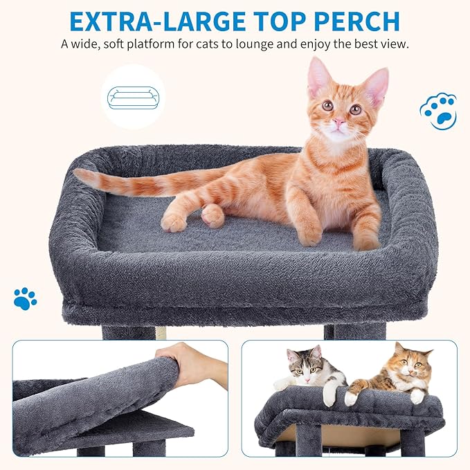 Garvee 61" Multi-Level Cat Tree for Indoor Cats, Heavy-Duty Tower for Large Adult & Maine Coon Cats with Extra-Large Perch, 2 Spacious Condos, Natural Sisal Scratch Posts & Play Toys – Dark Grey