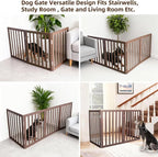 ZJSF Freestanding Indoor Dog Gate for House Foldable Wood Brown Puppy Gate for Doorways Pet Gate for Stairs Extra Wide Pet Fence 24" Height 3 Panels