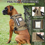 Tactical Dog Harness and Leash Set for Large Dogs,Heavy Duty No Pull Service Dog Vest and 10 Patches with Dog Seat Belt,Reflective Adjustable Pet Harness for Training Walking Hiking Camo XL