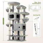 Globlazer 81in Multi-Level Larger Cat Tree Tower Condo Indoor Furniture Activity Center with Oversized Plush Cat Bed/Baskets/Full-Sisal Scratching Posts and Hammock/S81/Light Gray