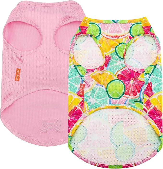 KYEESE 2Pack Dog Shirt, Lightweight Sun Protection Dog T Shirts for Small Medium Dogs Girl, Breathable Mesh Tank Top Sleeveless Pet Reflective Vest, Soft Summer Dogs Clothes, Lemon+Pink, XL