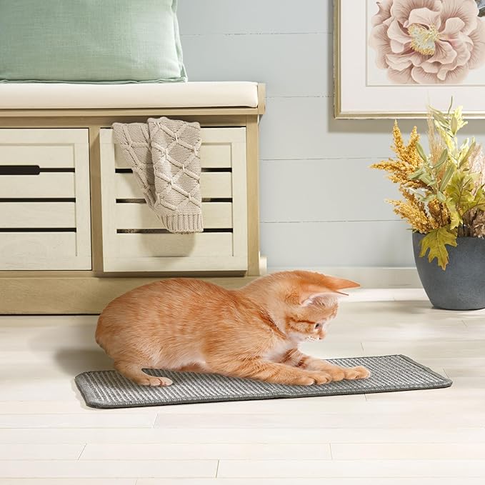 SAFAVIEH Cat Scratch Mat Pad Collection, 12" x 16", Gray, Boucle Weave, Velcro & Slip Resistant Backing