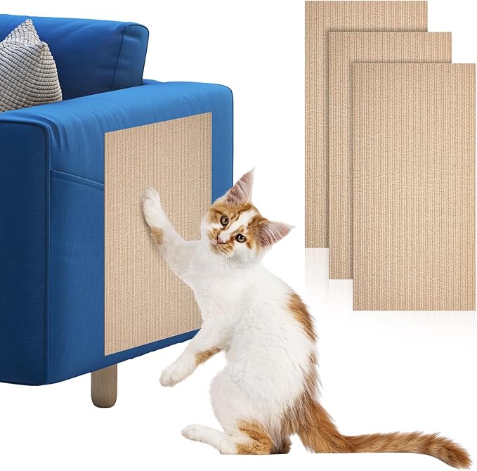 Qinyoung 3 Pcs Cat Scratch Mat 11.8 x 23.6 Inches Cat Scratching Post Carpet Cover Adhesive Replacement Cat Scratch Pad Wall Cat Scratcher Cat Carpet Protector for Couch Furniture Corner Cat Tree