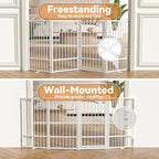 Full Metal Freestanding Dog Gate with Door, 36''Height Foldable Pet Dog Fence for Indoor & Outdoor, 4 Panels Extra Wide Free Standing TallDog Gates for Doorways,House,Stairs,Porch,Deck,Yard