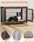 Dog Crate Furniture with Cushion Set of 2, Large Wooden Dog Kennel Indoor with Double Doors, Dog Cage with Wheels, Dog House Side End Table for Large Medium Dogs up to 70 lb, 38.5” L, Rustic Brown