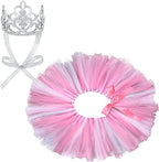2 Pcs Dog Crown Headband Dog Tutu Dress Set Crystal Rhinestone Tiara Crown Tutu Skirt Pet Dress Costume for Puppy Birthday Party Wedding Photo Prop Costume(Medium,Rose Red, White)