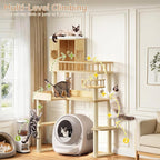 Corner Cat Tree for Automatic Litter Box, 61'' Tall Wood Cat Tower for Self Cleaning Litter Box, Cats Tree for Indoor Cats Large Adult, 6-Level Solid Wood Cat Furnitue w/12Pcs Scratching Post