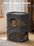 FUKUMARU Cat House for Indoor Cats, 23.62 Inch Large Cat Bed Cave Condo, 2-Storey Cozy Felt Covered Cats Tunnel Kitten Hideaway for Multicats, Scratch Resistant, Dark Grey